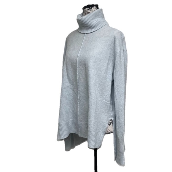 Athleta Transit Pullover Turtleneck Sweater Blue M Merino Wool Boho Lagenlook - Picture 3 of 11